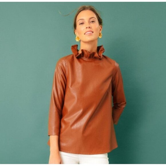 Tuckernuck Tops - Tuckernuck Cognac Faux Leather Faye Blouse Cognac Size XS